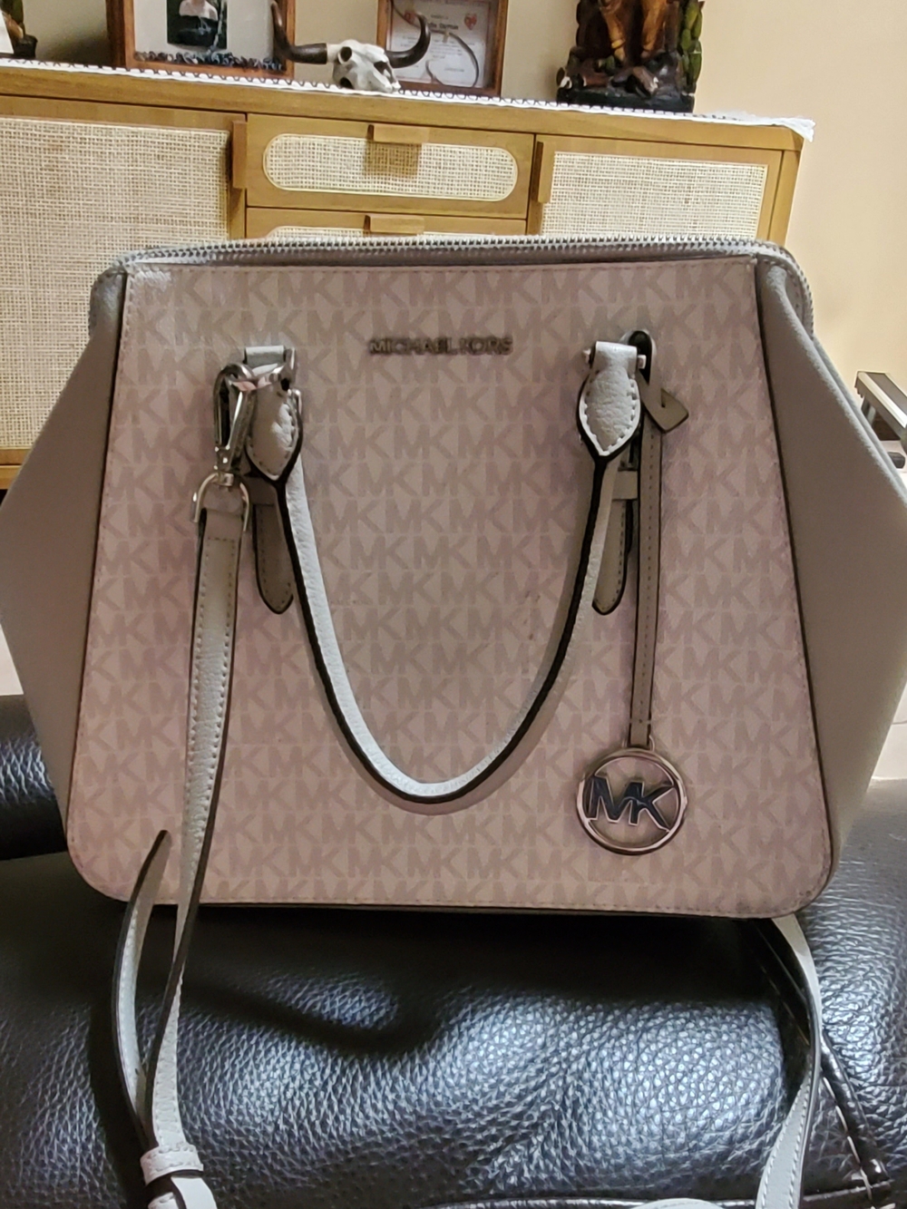 Michael Kors Grey/white Signature Satchel with Silver Hardware